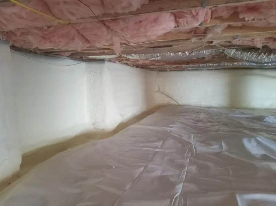 Crawl space encapsulation with closed-cell spray foam for Commercial Roof Restoration in Green Oak